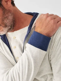 Cloud Cotton Reversible Zip Hoodie - Navy Heather Ivory Heather