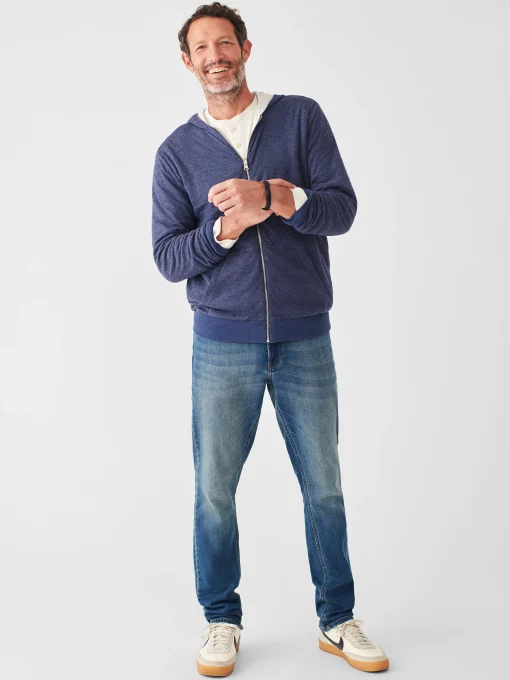 Cloud Cotton Reversible Zip Hoodie - Navy Heather Ivory Heather