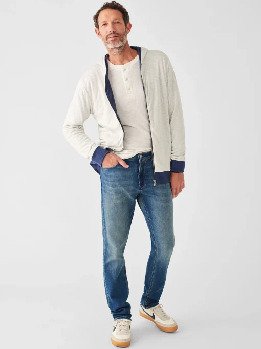 Cloud Cotton Reversible Zip Hoodie - Navy Heather Ivory Heather