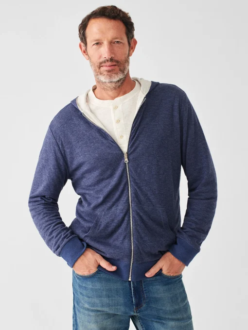Cloud Cotton Reversible Zip Hoodie - Navy Heather Ivory Heather