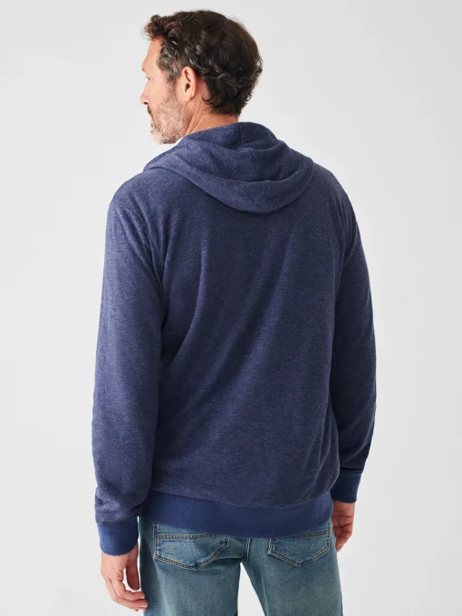Cloud Cotton Reversible Zip Hoodie - Navy Heather Ivory Heather