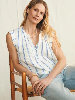 Dream Cotton Gauze Dylan Top - Back Bay Stripe