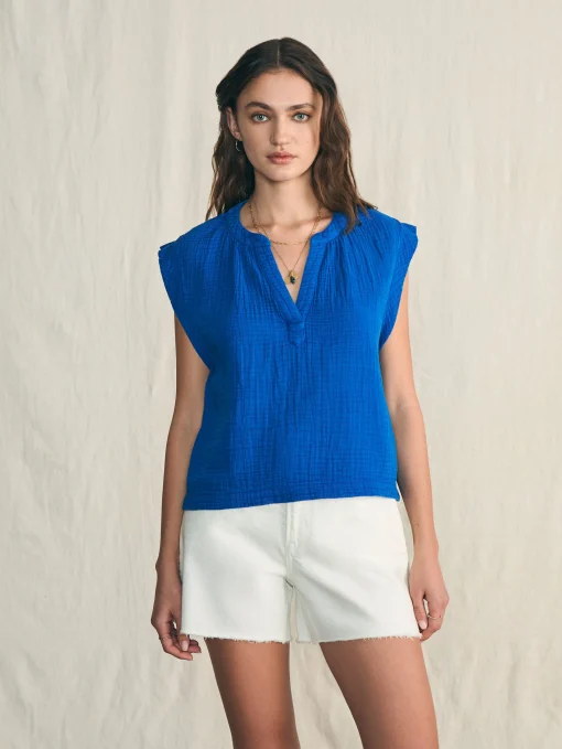 Dream Cotton Gauze Dylan Top - Strong Blue
