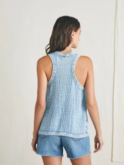 Dream Cotton Gauze Scoop Neck Tank - Light Indigo Wash