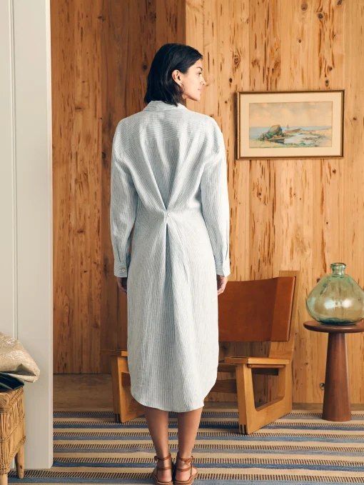 Laguna Linen Midi Dress - Ocean View Stripe