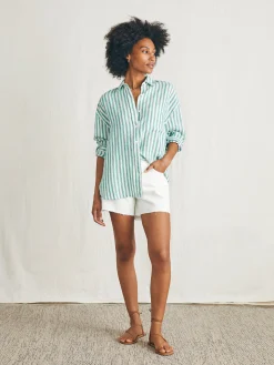 Laguna Linen Relaxed Shirt - Bottle Green Lucy Stripe
