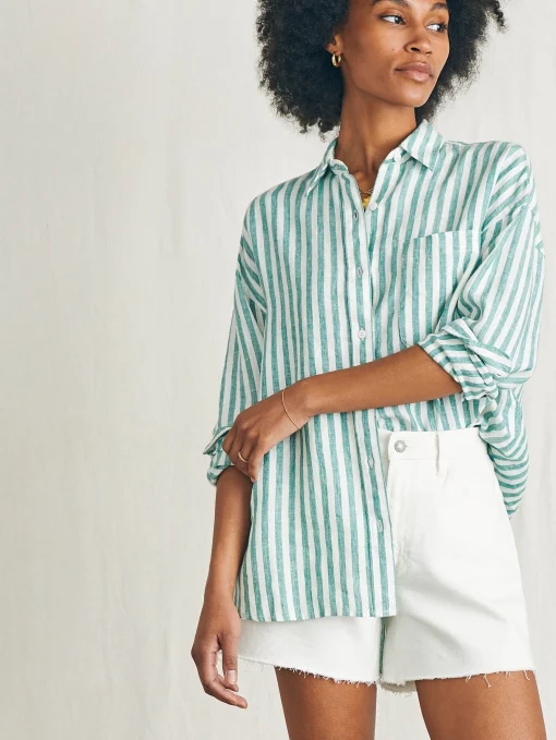 Laguna Linen Relaxed Shirt - Bottle Green Lucy Stripe