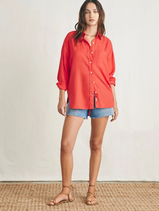 Laguna Linen Relaxed Shirt - Poppy Red