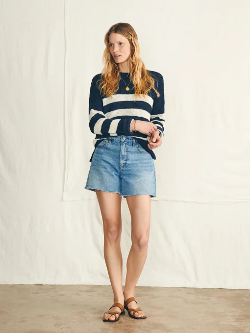 Miramar Linen Crew Sweater - Kadena Navy Stripe