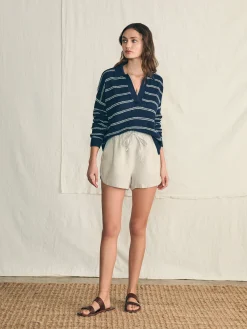 Miramar Linen Polo - Navy Mystic Stripe