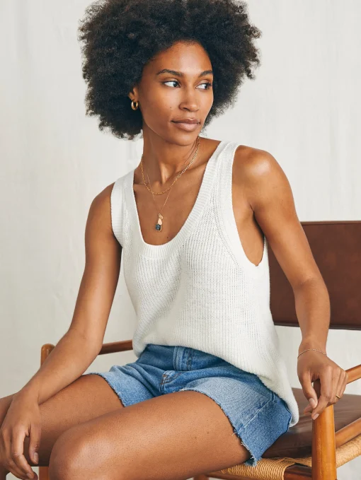Miramar Linen Scoop Neck Tank - Egret