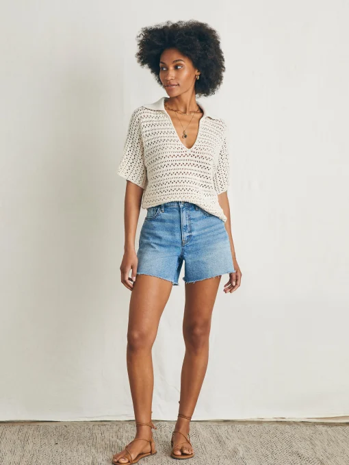Nusa Crochet Polo Sweater - Birch
