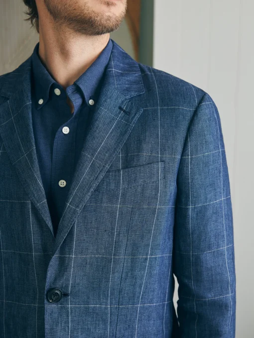 Reserve Linen Windowpane Blazer - Blue Steel Plaid