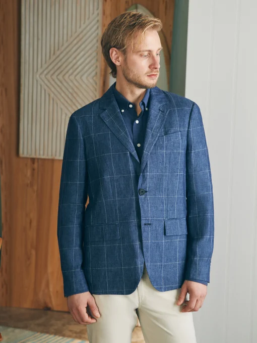 Reserve Linen Windowpane Blazer - Blue Steel Plaid