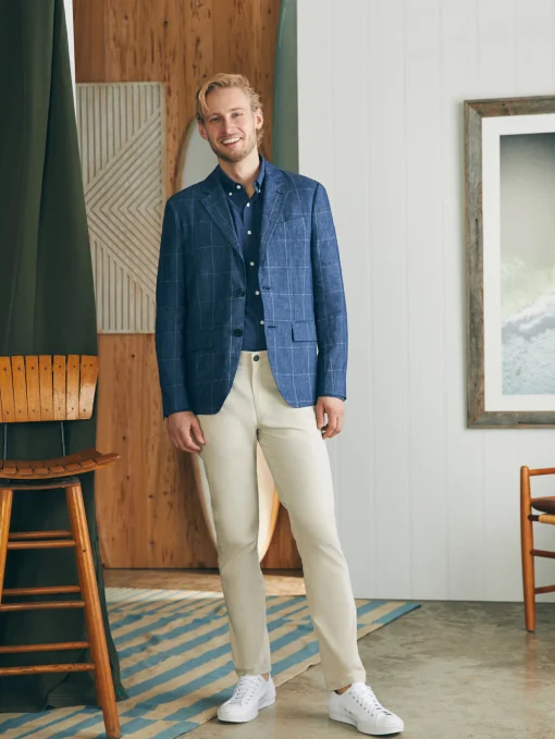 Reserve Linen Windowpane Blazer - Blue Steel Plaid