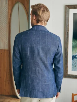 Reserve Linen Windowpane Blazer - Blue Steel Plaid