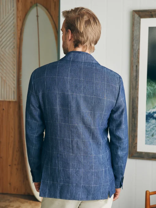 Reserve Linen Windowpane Blazer - Blue Steel Plaid