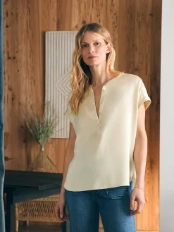 Sandwashed Silk Desmond Top - Pearled Ivory