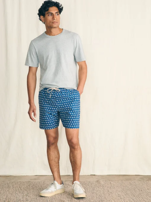 Shorelite Active Swim Short (7" Inseam) - Navy Block Palm