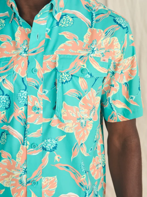 Shorelite Short-Sleeve Tech Shirt - Teal Geranium Floral