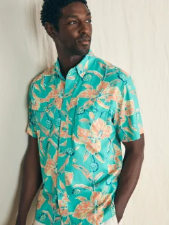 Shorelite Short-Sleeve Tech Shirt - Teal Geranium Floral