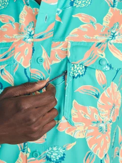Shorelite Short-Sleeve Tech Shirt - Teal Geranium Floral