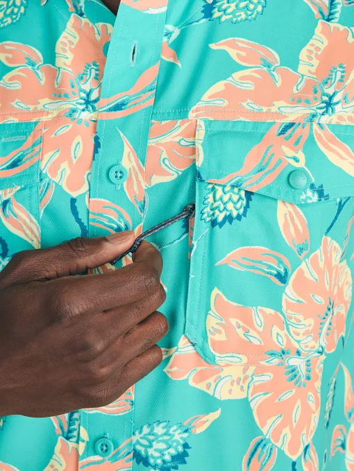 Shorelite Short-Sleeve Tech Shirt - Teal Geranium Floral