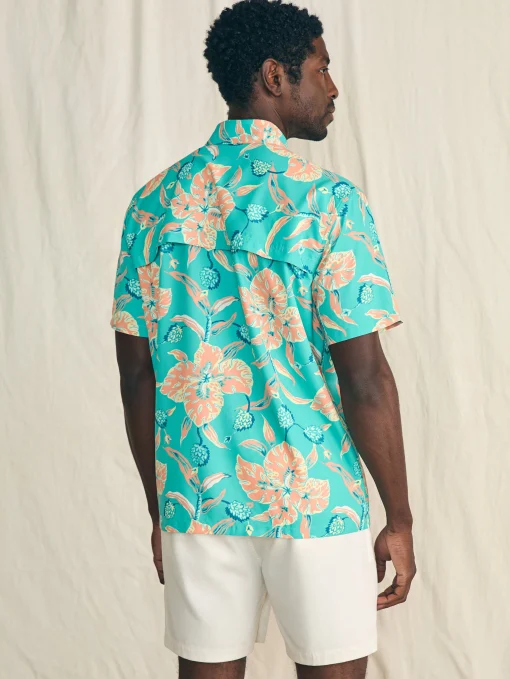 Shorelite Short-Sleeve Tech Shirt - Teal Geranium Floral
