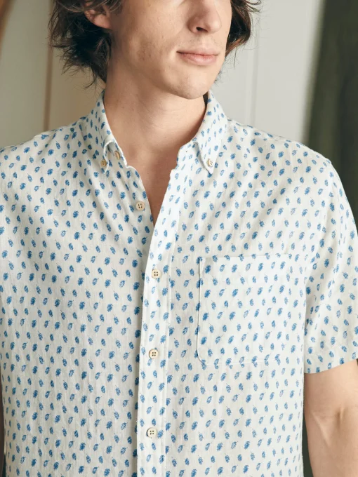 Short-Sleeve Breeze Shirt - Blue Palm Foliage