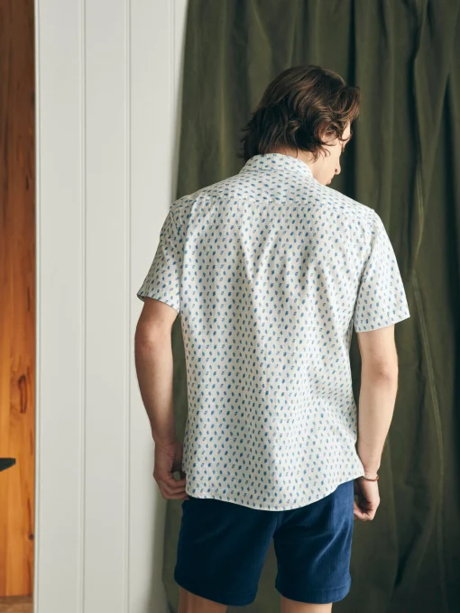 Short-Sleeve Breeze Shirt - Blue Palm Foliage