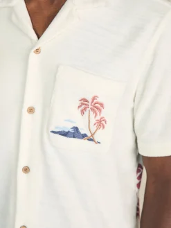 Short-Sleeve Cabana Towel Terry Shirt - Scenic Volcanic Island