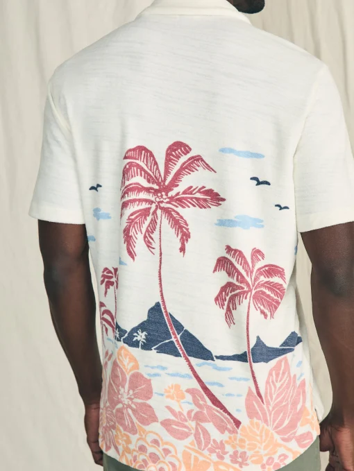 Short-Sleeve Cabana Towel Terry Shirt - Scenic Volcanic Island