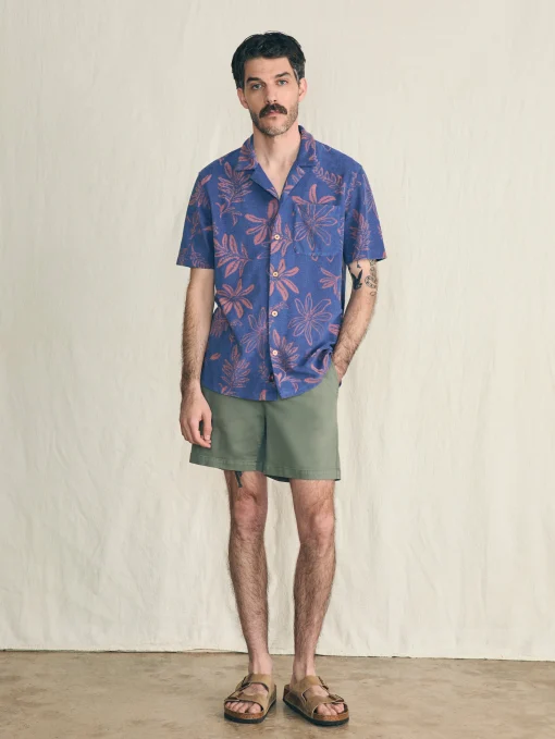 Short-Sleeve Cabana Towel Terry Shirt - Twilight Coral Floral