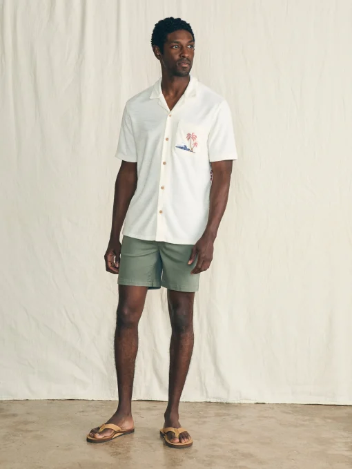 Short-Sleeve Cabana Towel Terry Shirt - Scenic Volcanic Island