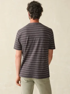 Short-Sleeve Hemp Blend Tee - Black Iron Ivory Stripe