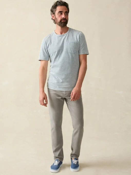 Short-Sleeve Indigo Pocket Tee - Azure Stream Stripe