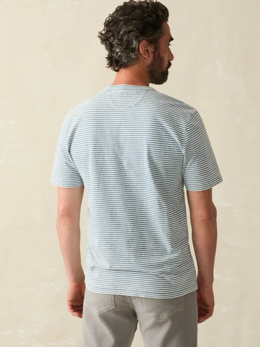 Short-Sleeve Indigo Pocket Tee - Azure Stream Stripe