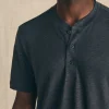 Short-Sleeve Linen Henley - Black Iron