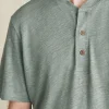 Short-Sleeve Linen Henley - Desert Olive