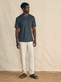 Short-Sleeve Linen Henley - Black Iron