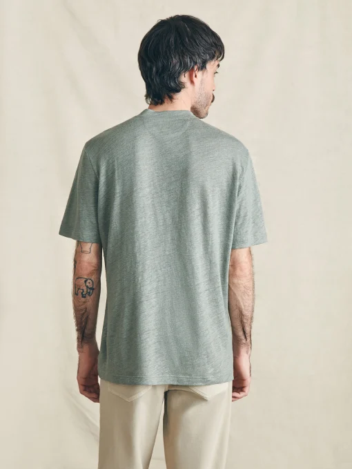 Short-Sleeve Linen Henley - Desert Olive