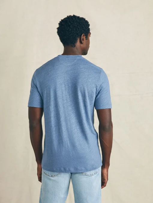 Short-Sleeve Linen Henley - Breaker Blue
