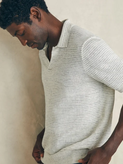 Short-Sleeve Linen Sweater Polo - Ivory Steel Feeder
