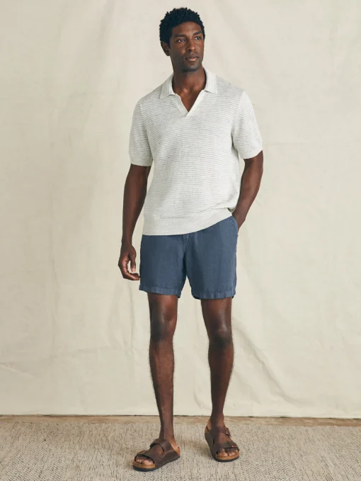 Short-Sleeve Linen Sweater Polo - Ivory Steel Feeder