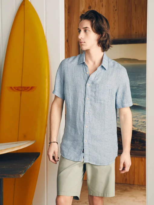 Short-Sleeve Palma Linen Shirt (Tall) - Blue Basketweave