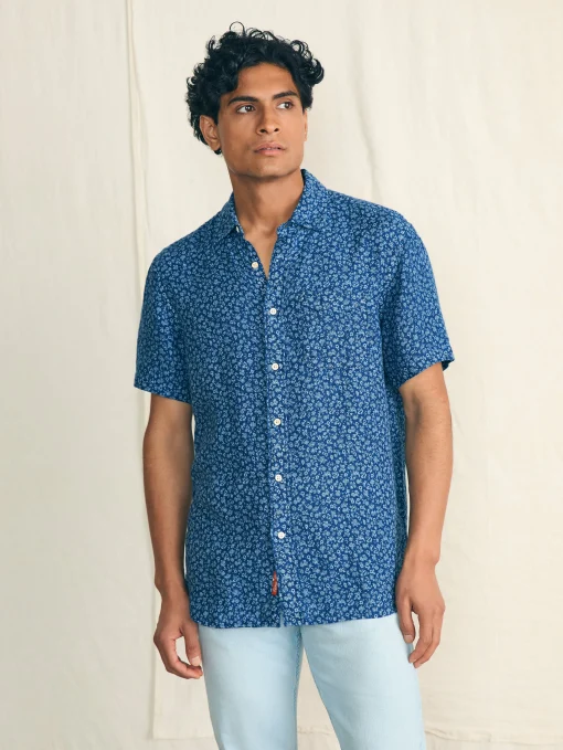 Short-Sleeve Palma Linen Shirt - Oceana Ditsy