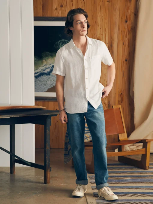 Short-Sleeve Palma Linen Shirt (Tall) - Bright White Basketweave