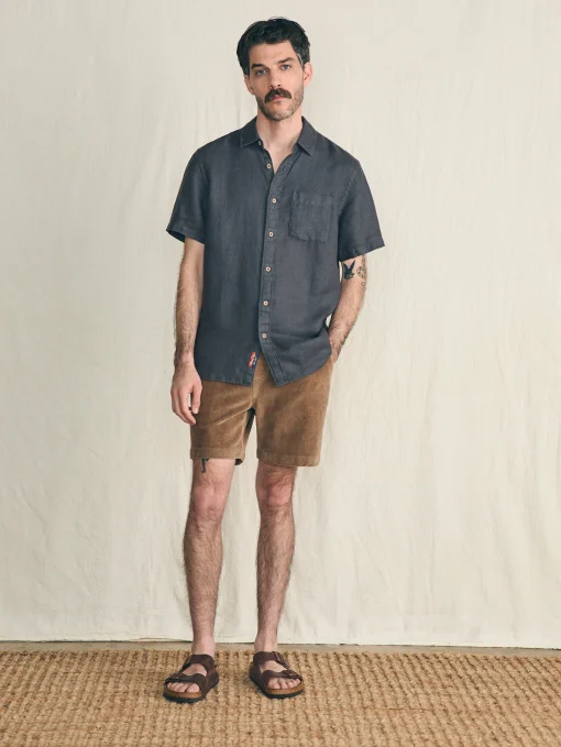 Short-Sleeve Palma Linen Shirt - Washed Black Basketweave