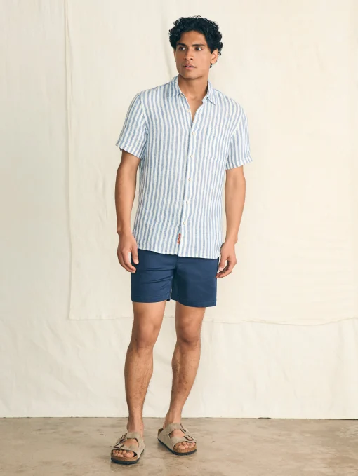 Short-Sleeve Palma Linen Shirt - Horizon Ivory Stripe