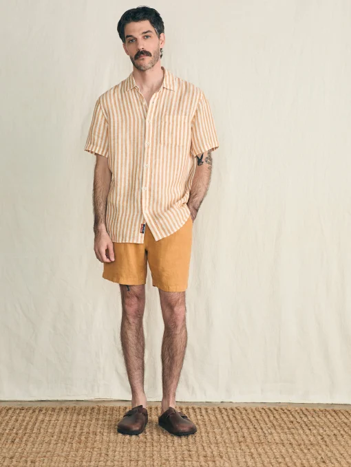 Short-Sleeve Palma Linen Shirt - Gold Ivory Stripe